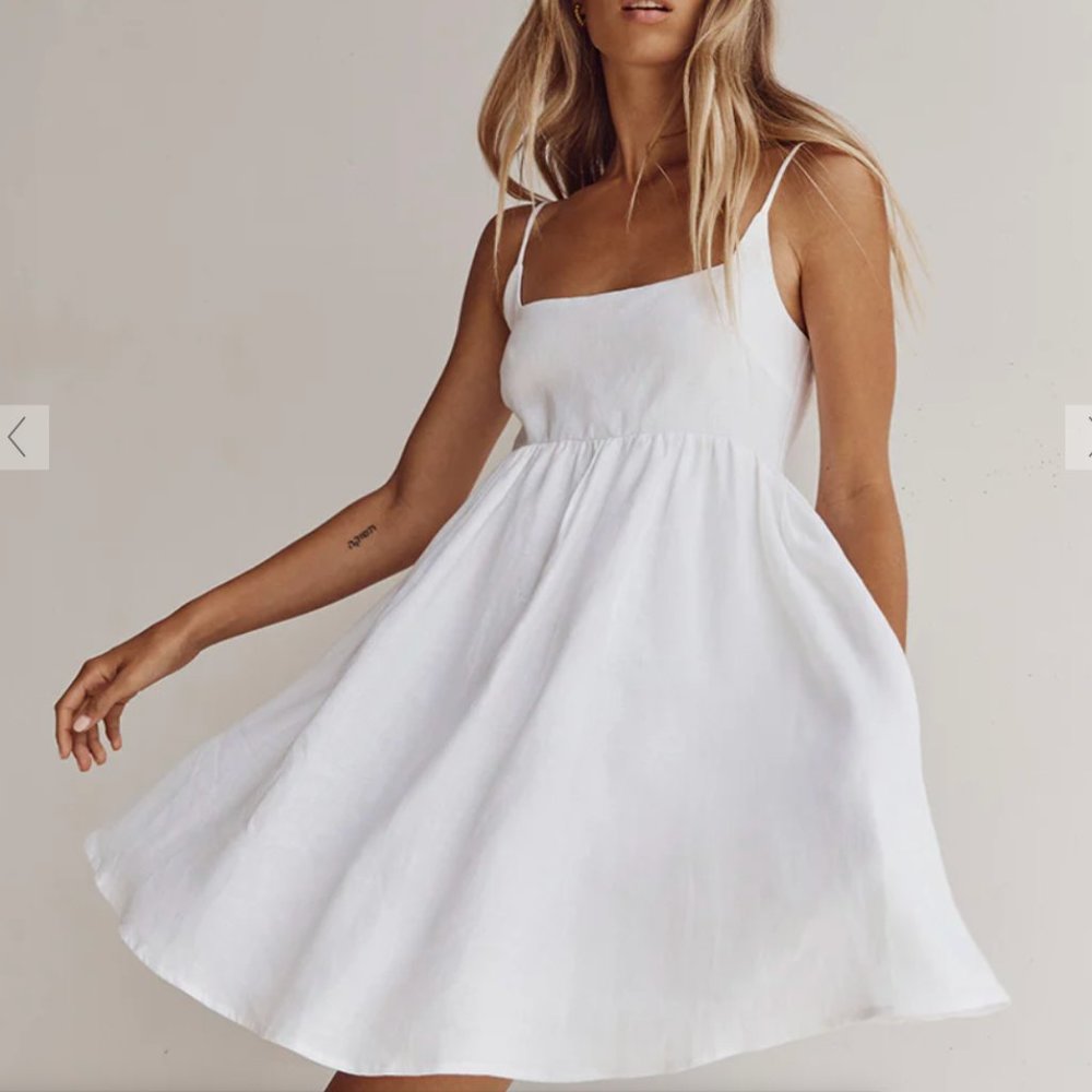SUNNY WHITE LINEN MINI DRESS